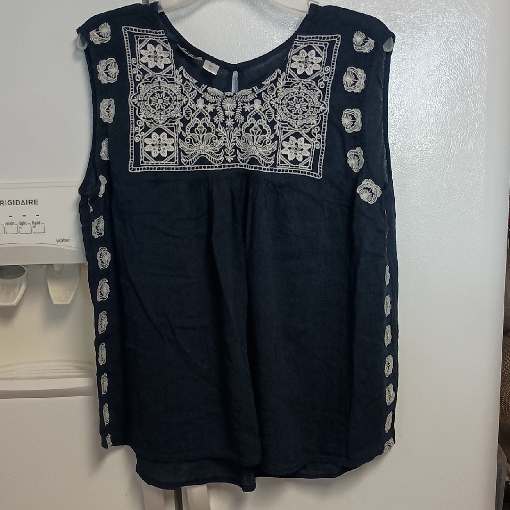 Simply Emma Navy Top with White Embroidery